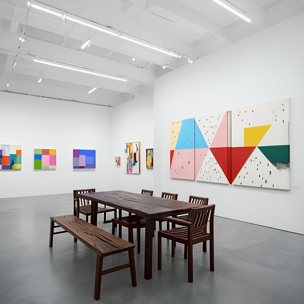 Modern Art Gallery Featuring Minimalist Design And Vibrant Paintings