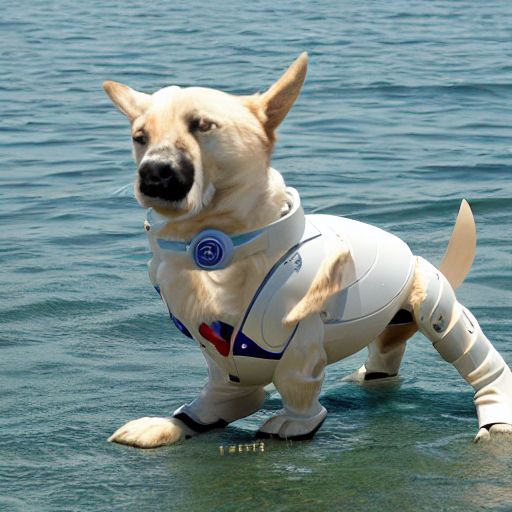 Space Dog in the sea