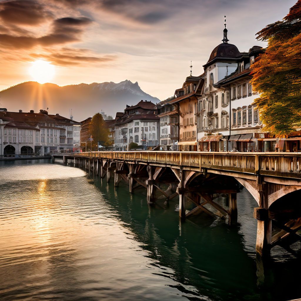 Morning in Luzern Switzerland with Europes oldest wooden bridge