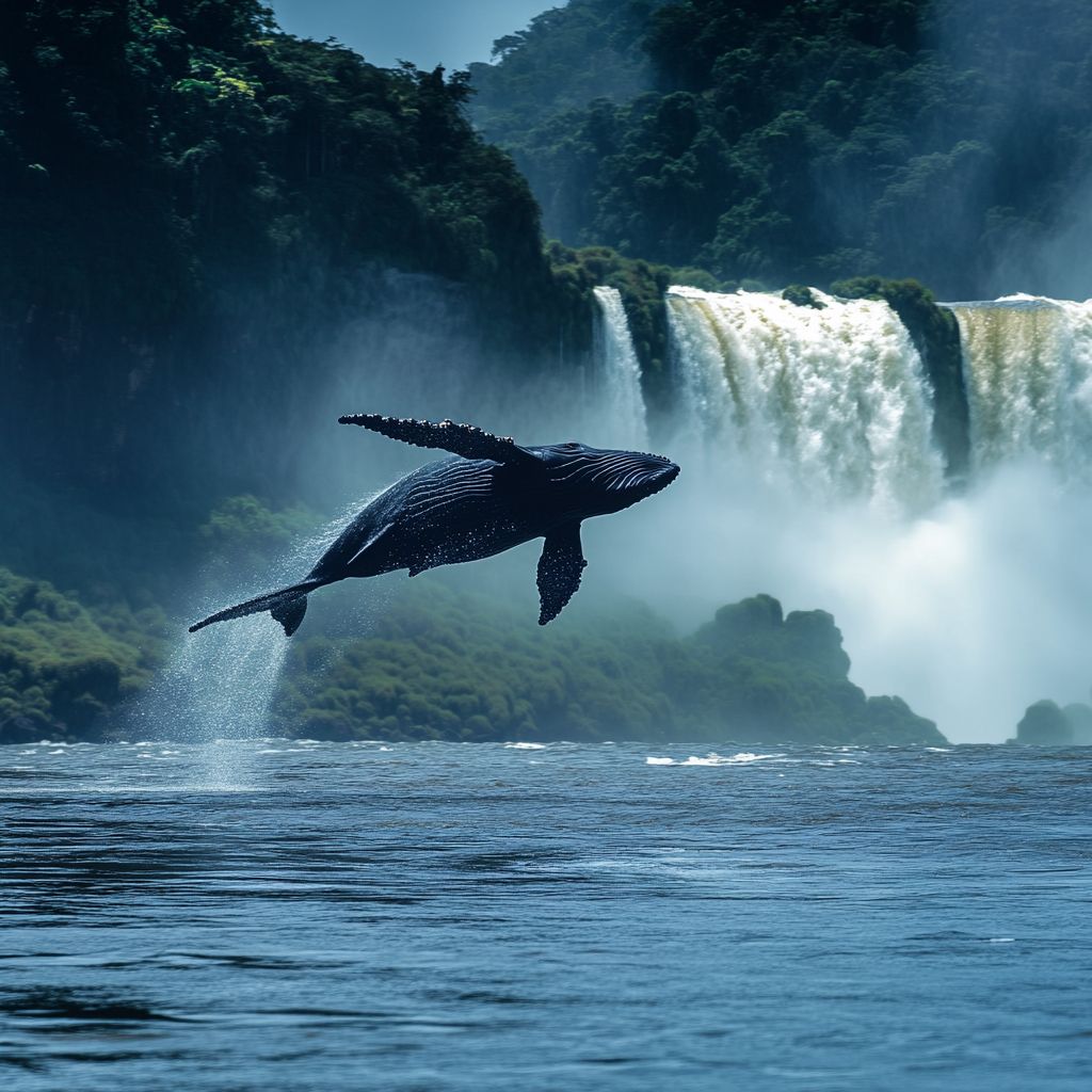 Whale flying over Iguazu Falls