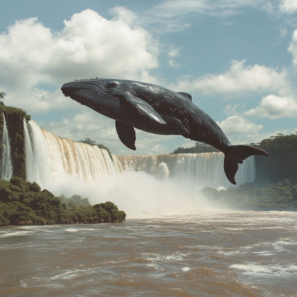 Whale flying over Iguazu Falls