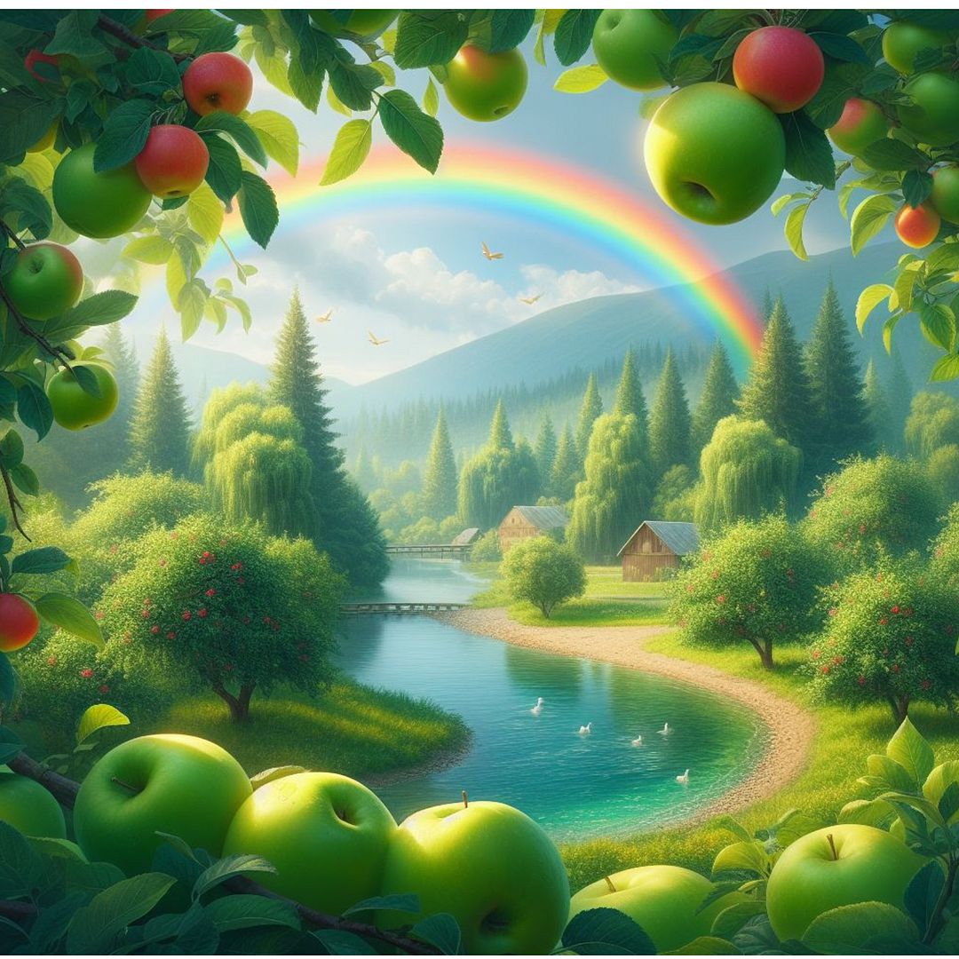 Apple Village with Rainbow