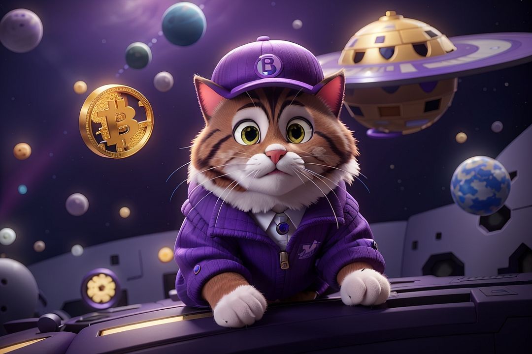 cat in a purple hat goes on a spaceship