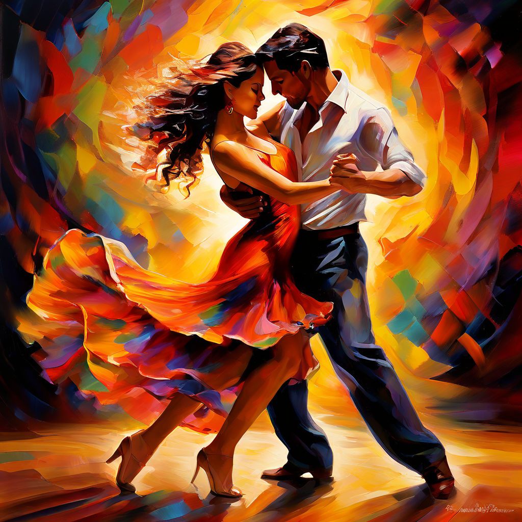 A couple dancing salsa happily