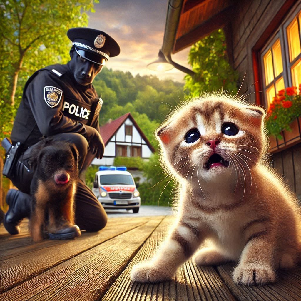 A dog officer rescues a lost kitten.