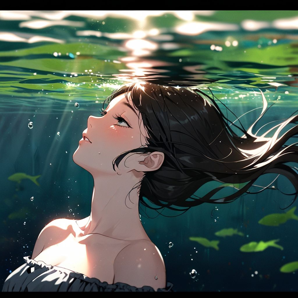 Beautiful anime girl under water