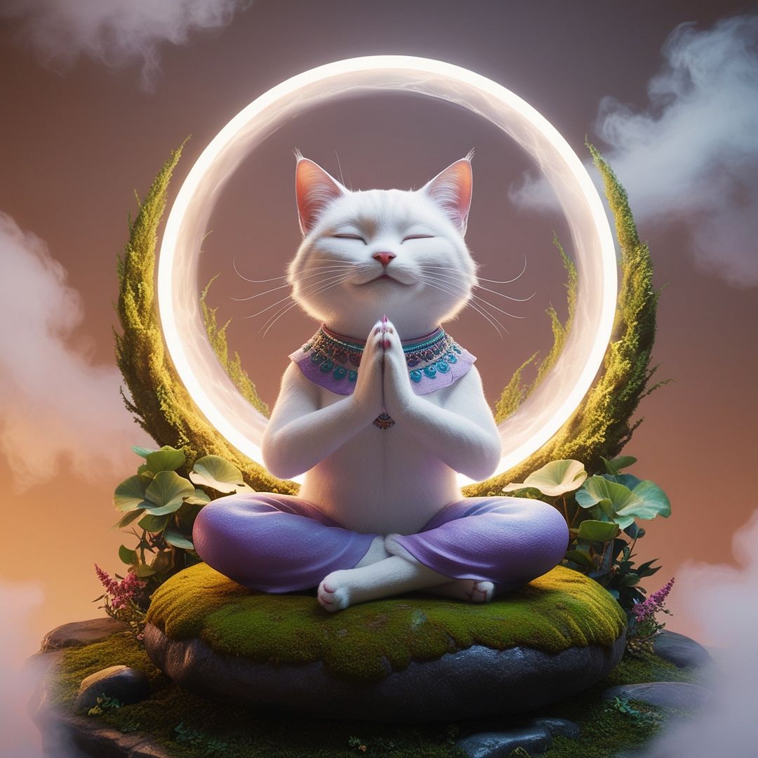 Moon Cat sitting in lotus position