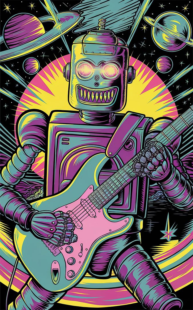 Psychedelic robot rockstar.