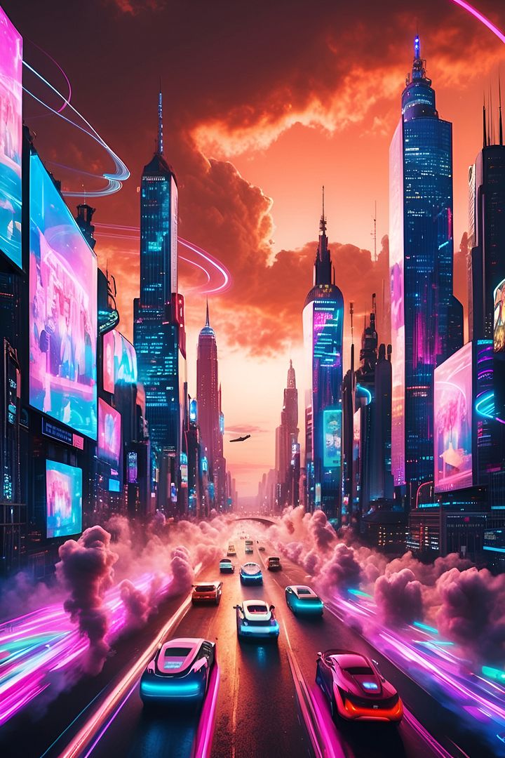 Vibrant futuristic cityscape