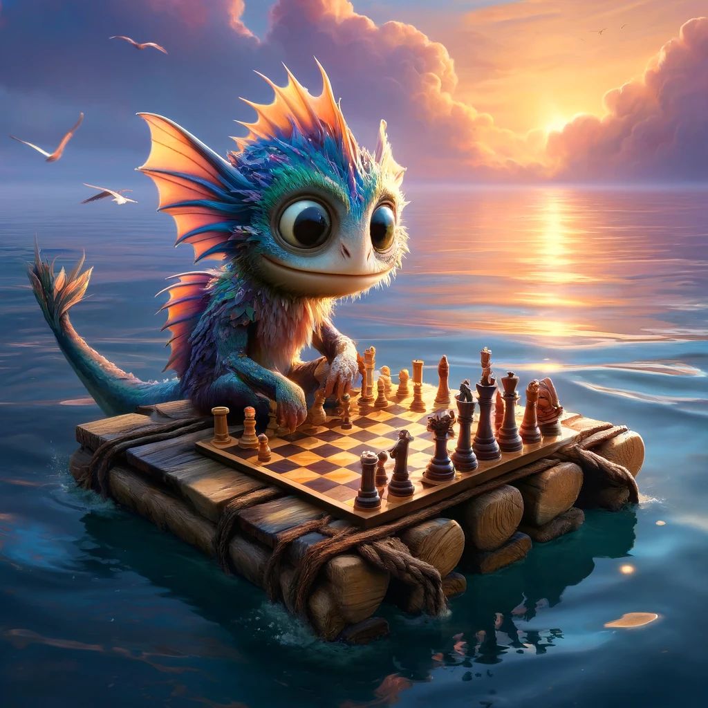 Monster play chess on the sea