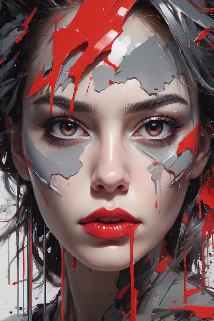 Woman with Red and Silver Paint