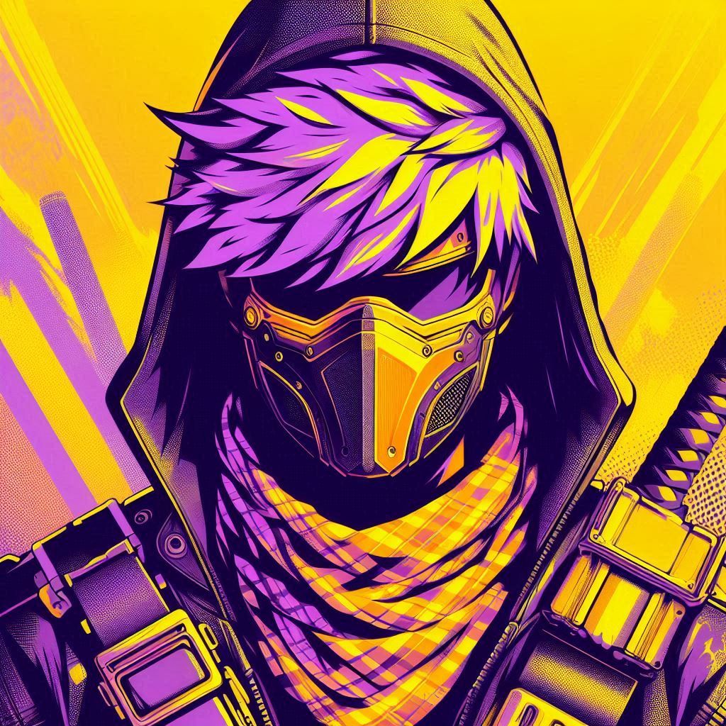 a cool and fashionable ninja with yellow and purple colors