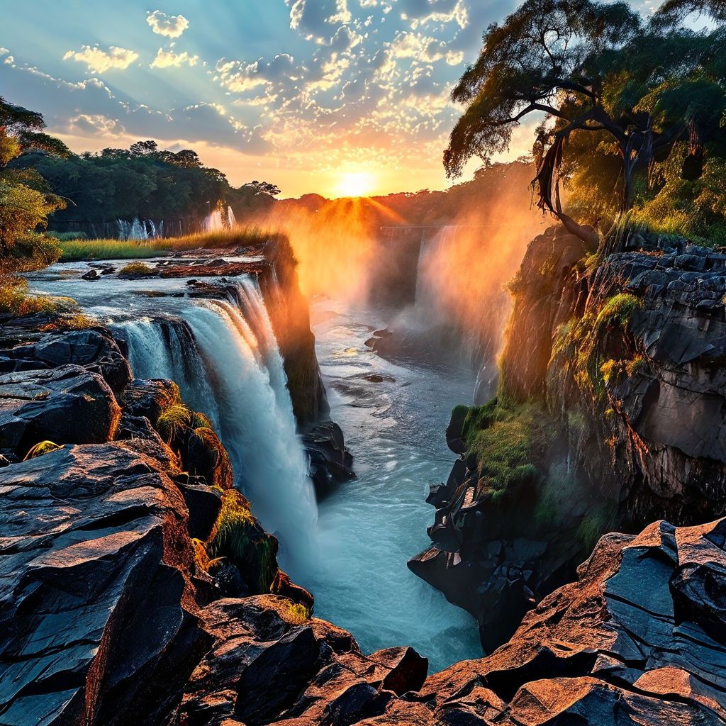 Sunrise at the waterfall