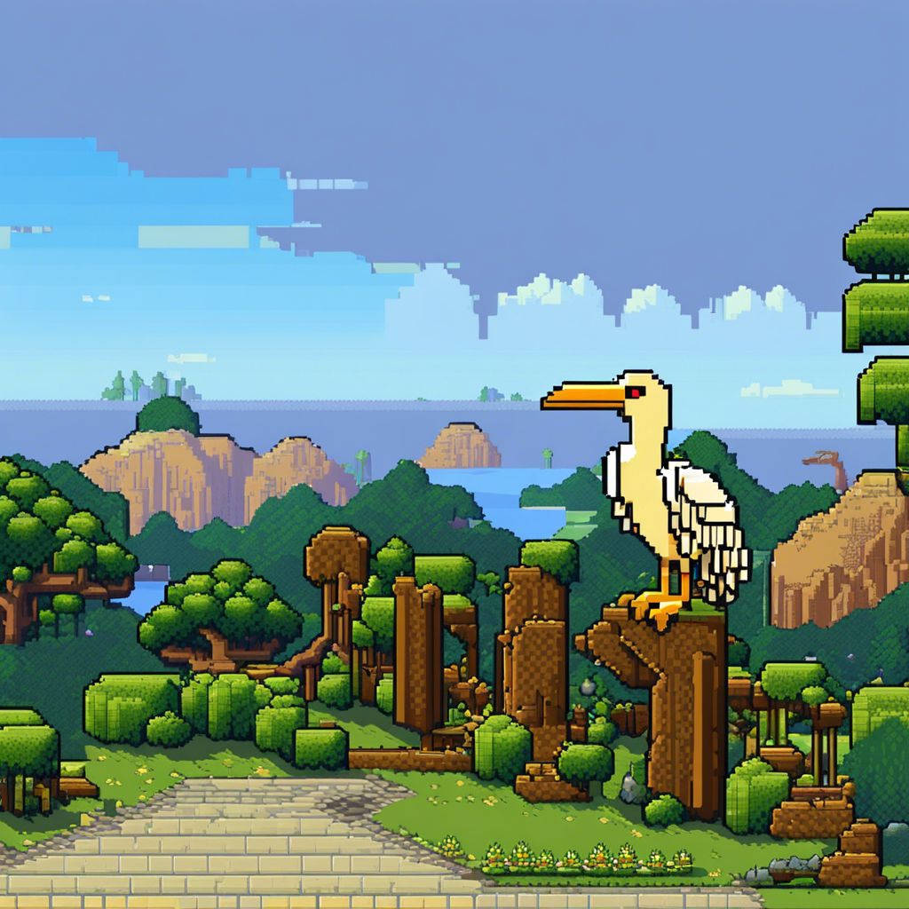 Pixel landscape with a bird