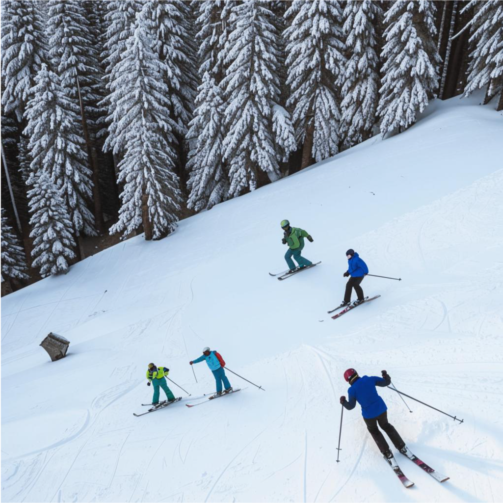 people are skiing. mountain slope