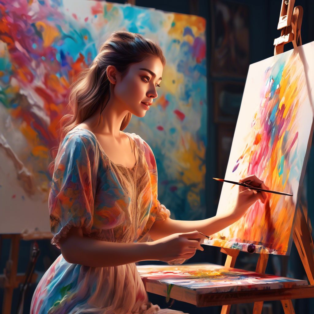 Artist is painting a beautiful girl