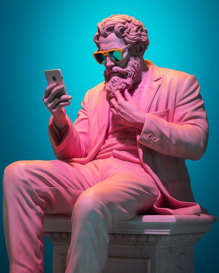 statue with iphone