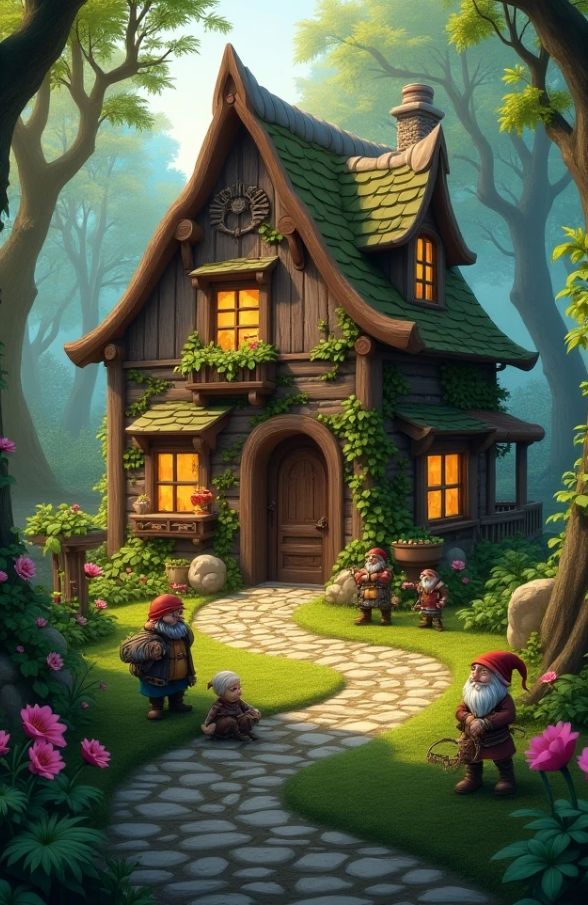 a house with dwarves in the forest