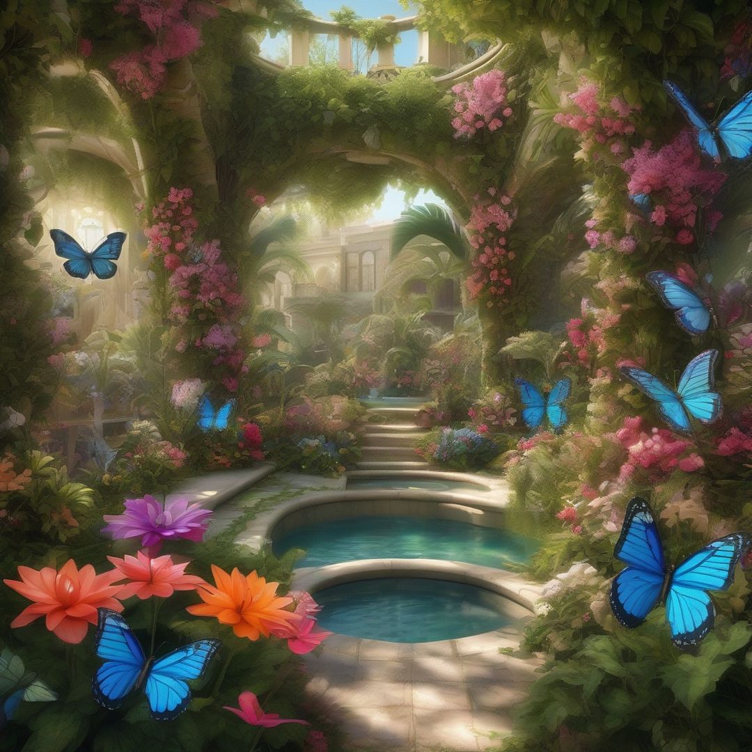 A serene, flawlessly artificial garden paradise