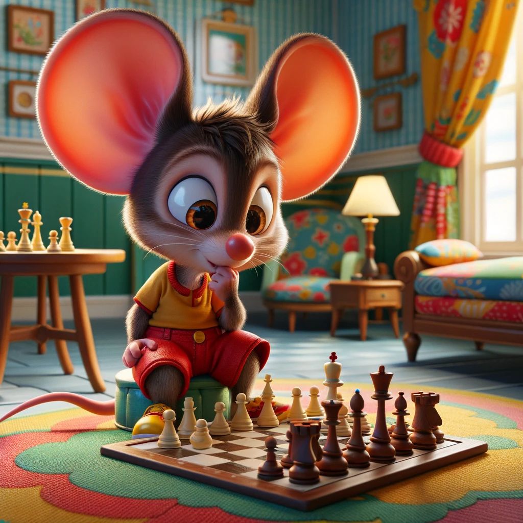 Big ears Mouse play chess