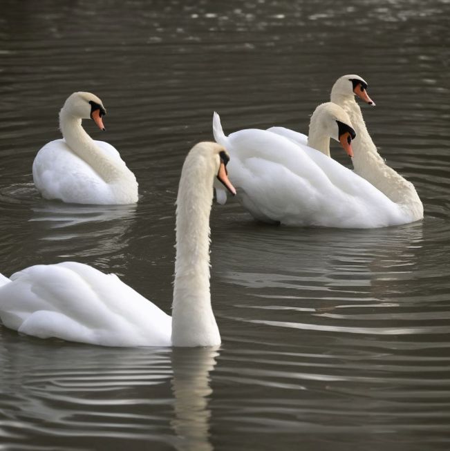 The swans are swimming