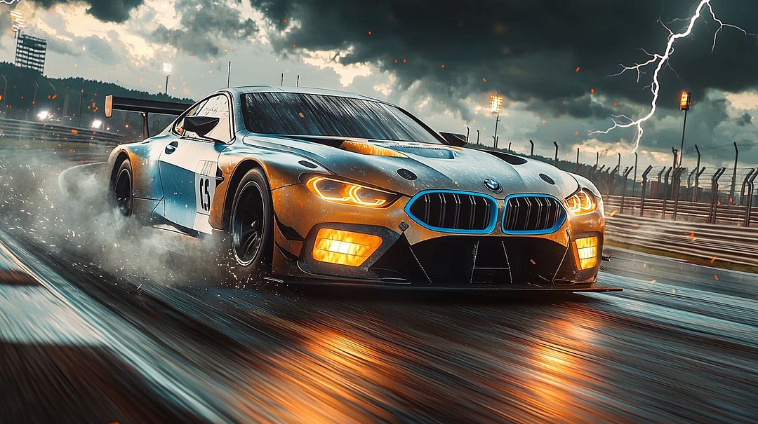 A stylized BMW sports car