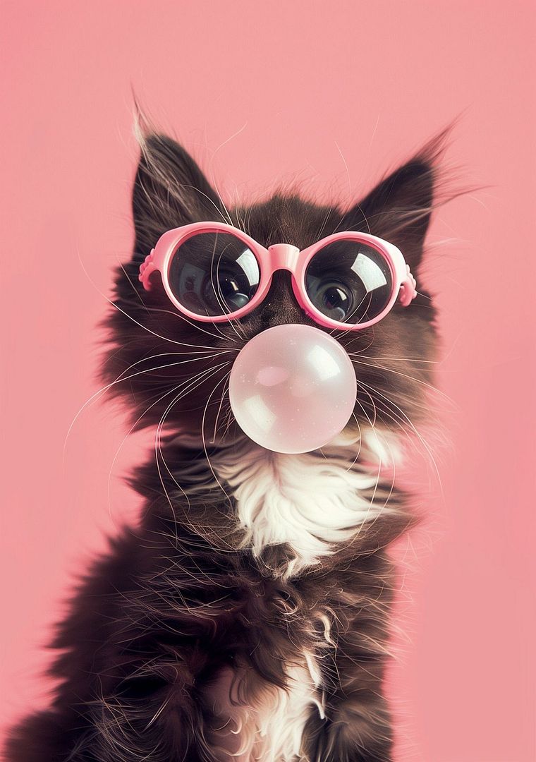 Cat with chewing gum