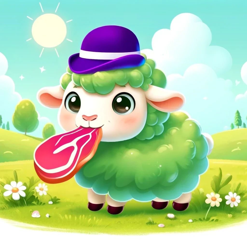 A Green Sheep that loves ham