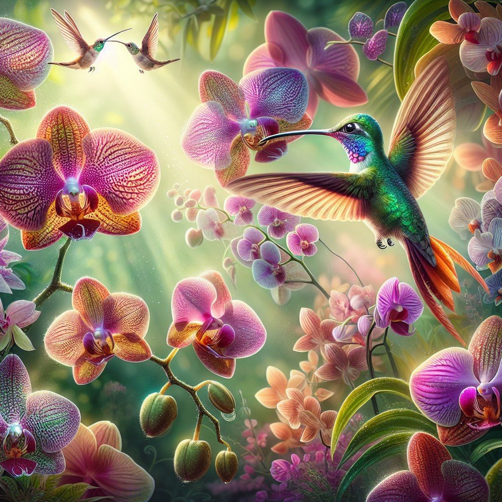 Hummingbirds and orchids