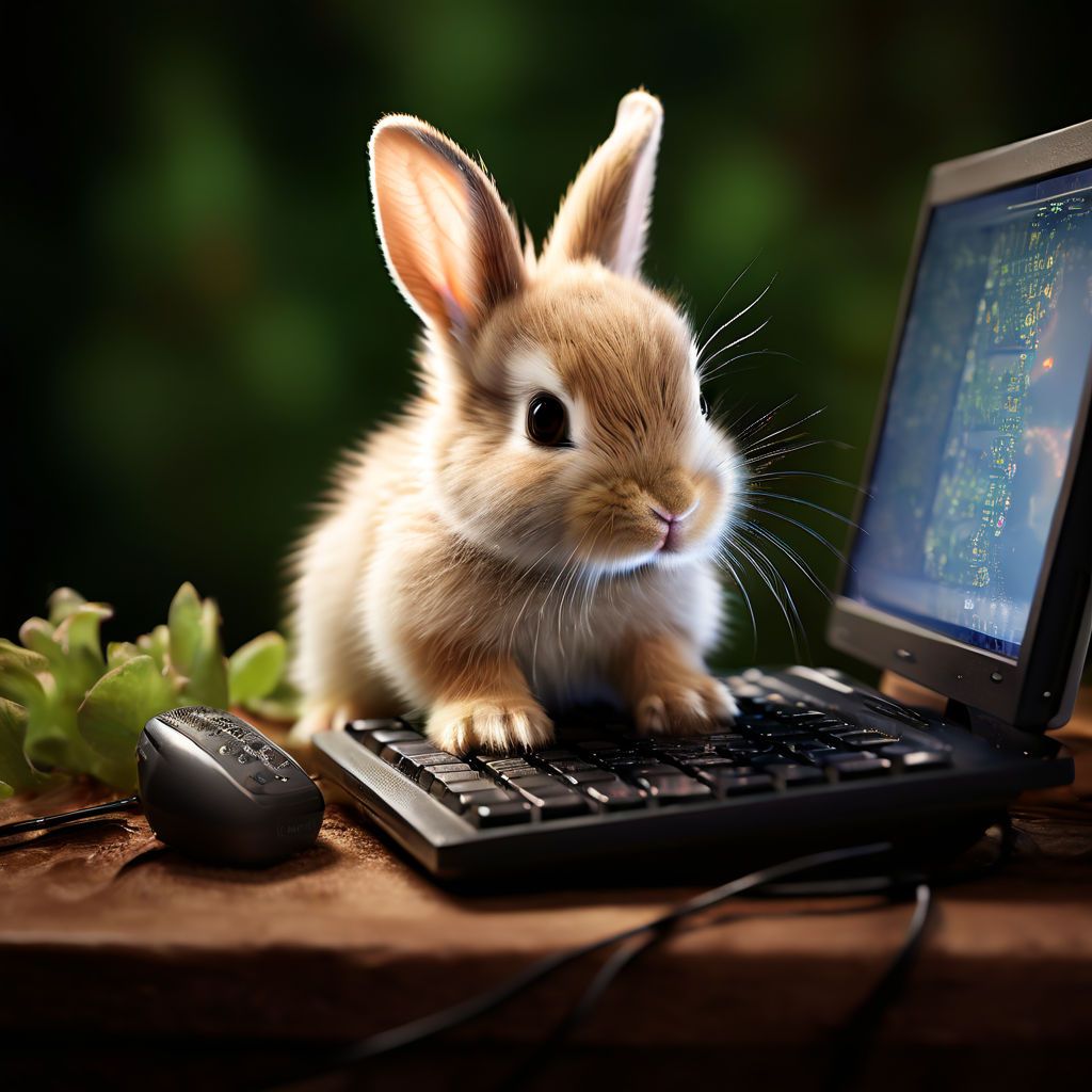 Baby rabbit on the computer