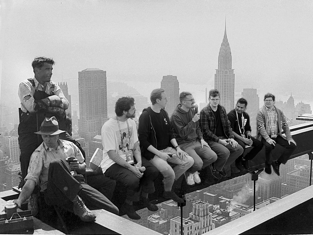 Historic photograph of workers building onchain