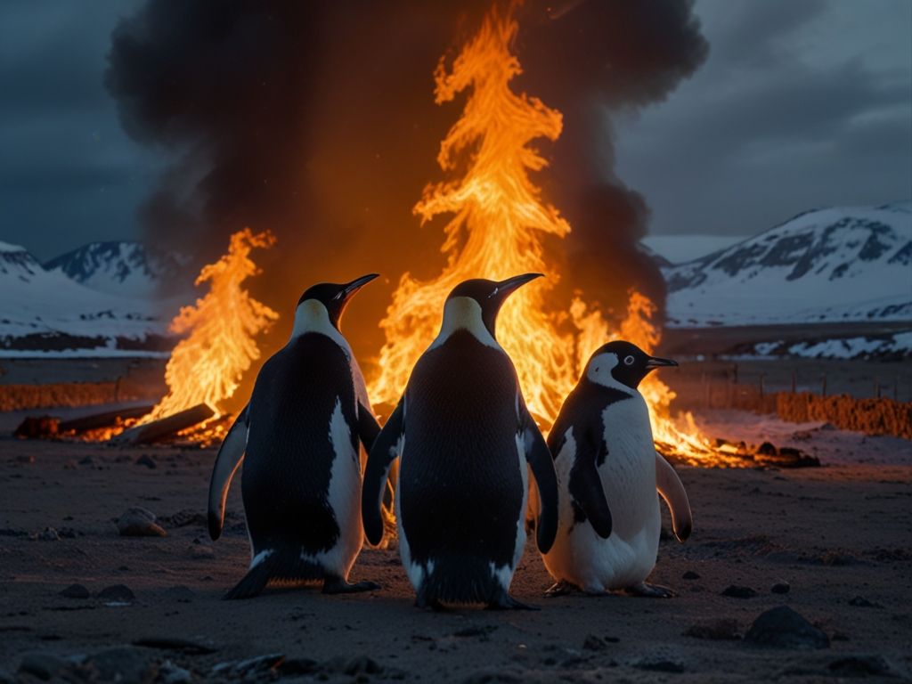 Penguins in the middle of fire