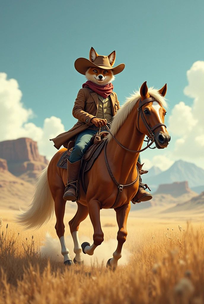 The fox is a cowboy on horseback