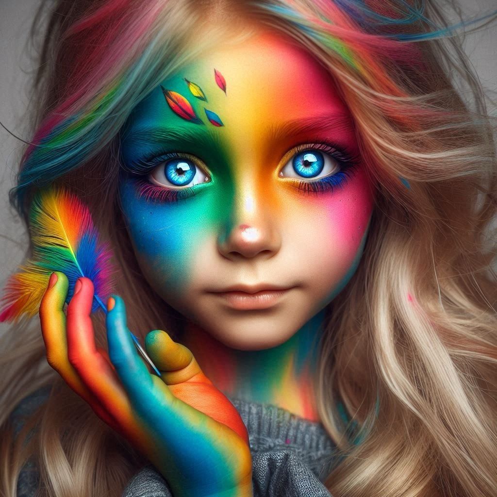 The vibrant colors in this image evoke children's dreams of creativity and playfulness. It illustrates how children wish to express themselves through beautiful colors and designs, reflecting their inner feelings freely.