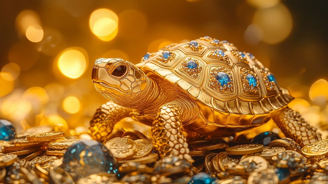 golden turtle with blue gems