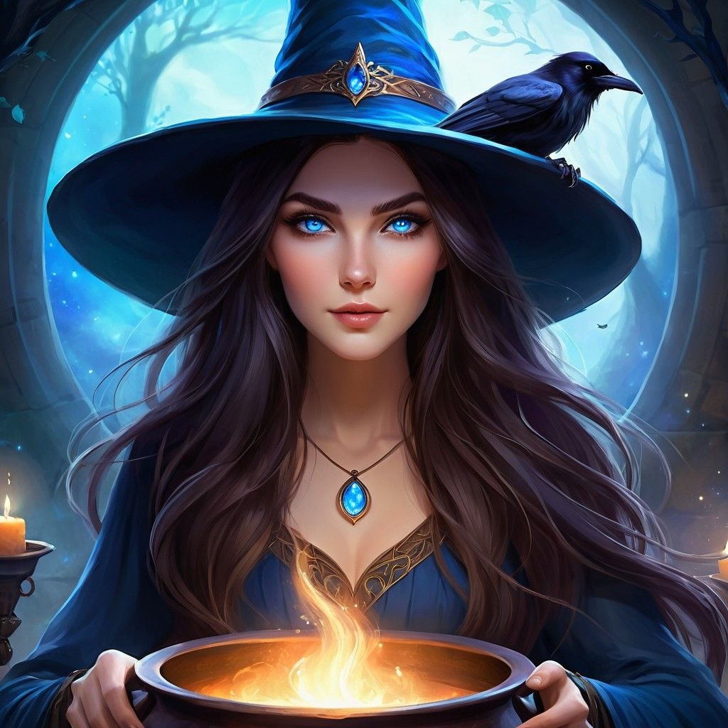 Mystical Witch with Long Dark Hair