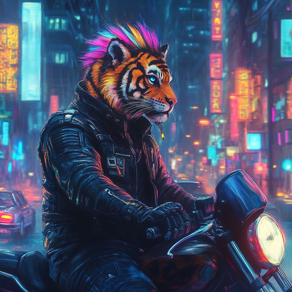 Biker in cyberpunk style