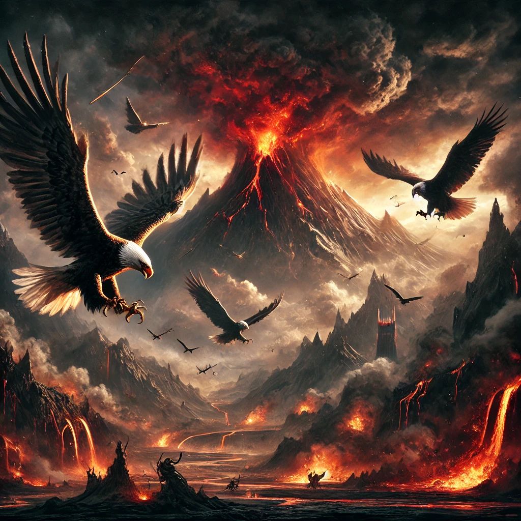 eagles flying over landscape of Mordor