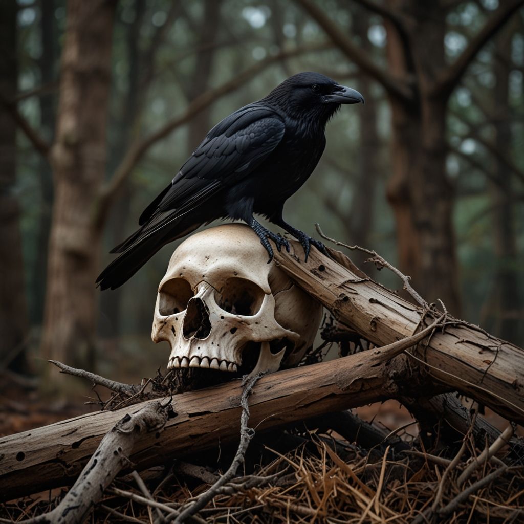 black raven on a skeleton