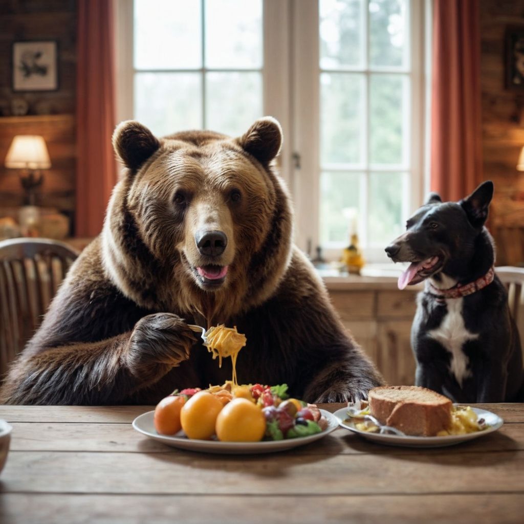 Bear and Dog eating