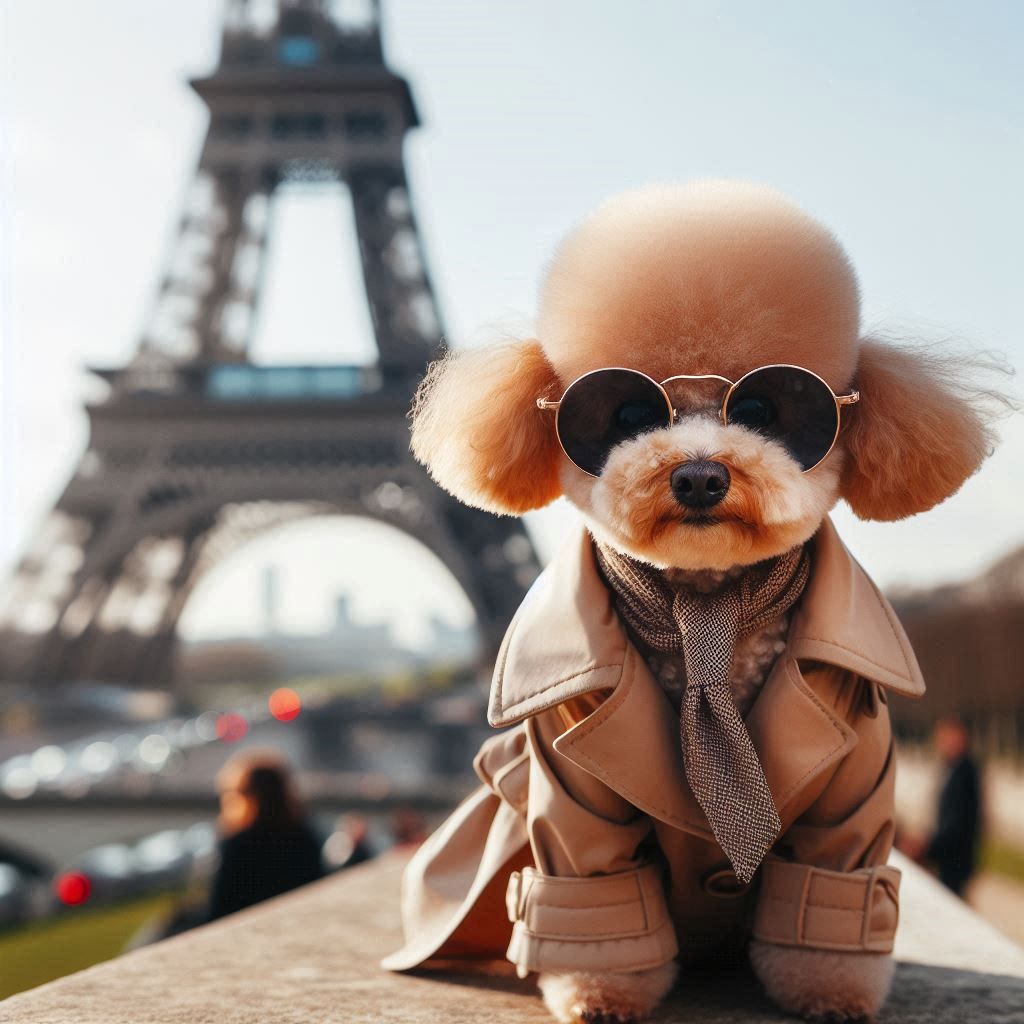 Detective toy poodle appears at the Eiffel Tower