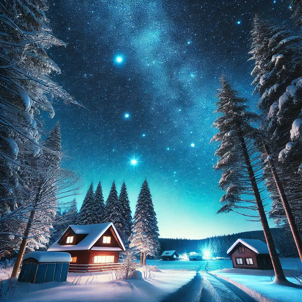 A starry sky shining in the midwinter night sky