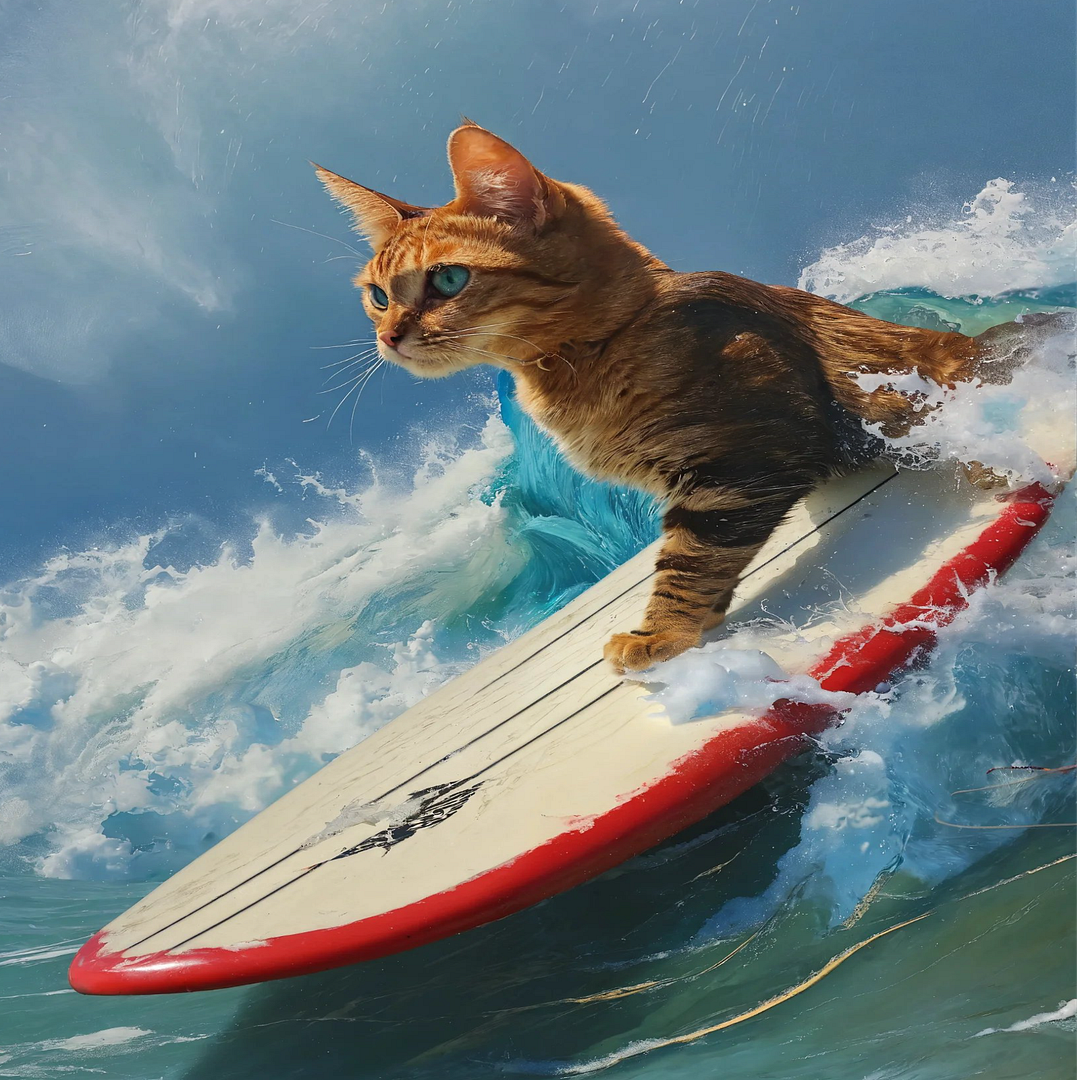 surfing cat