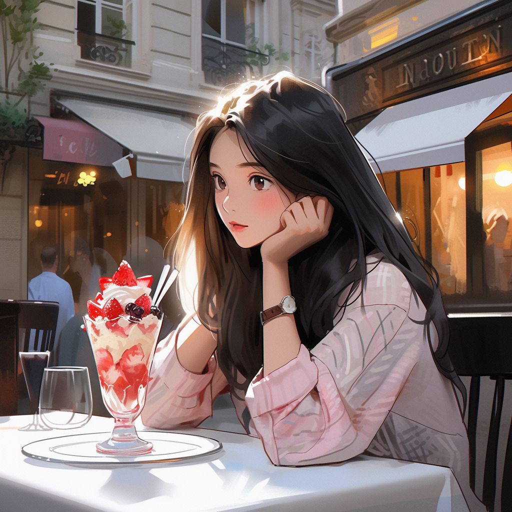 Blash enjoying parfait in Paris パリでパフェを楽しんでいるブラッシュ