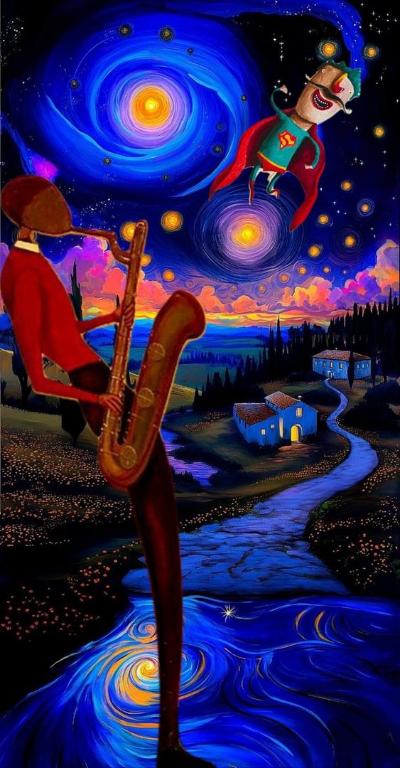 Superman, Saxophone and Starry night