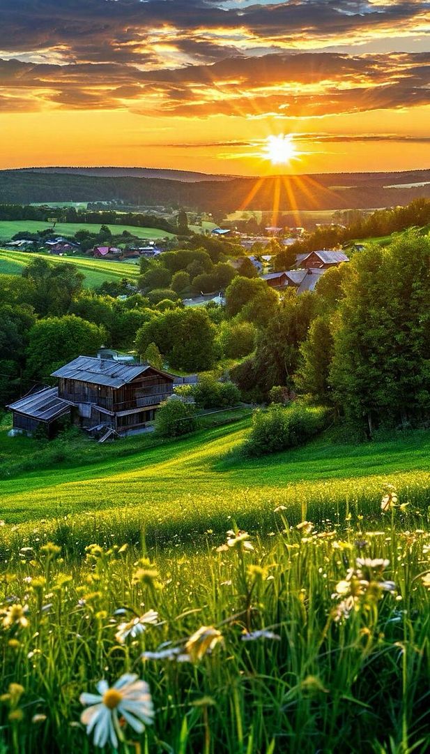 Golden Summer Sunset Over the Village