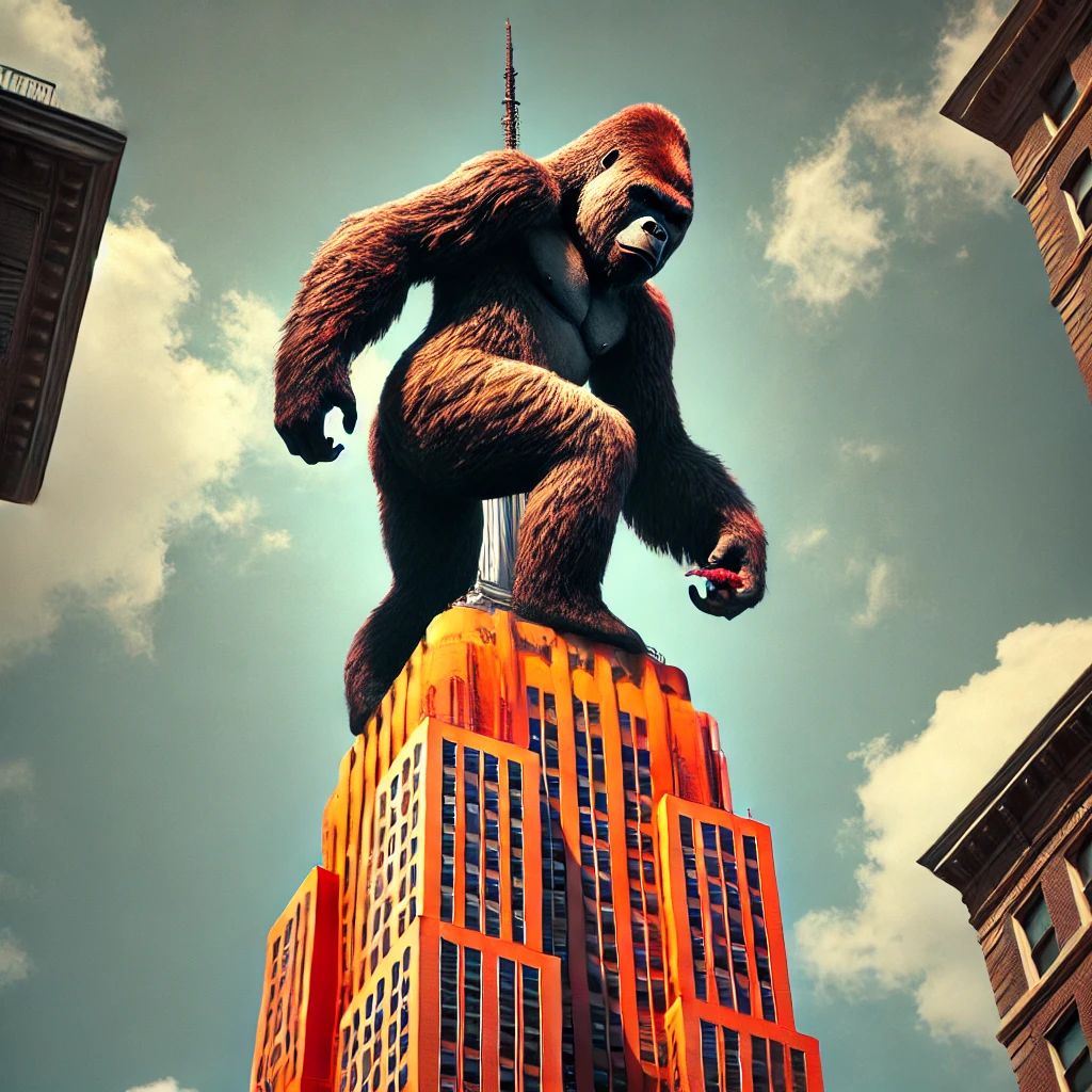 A gorilla standing on top of the Empire State Building