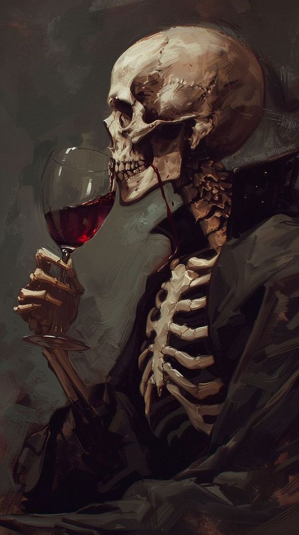 Skeleton drinking wine