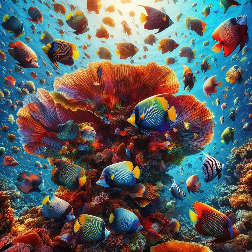 Coral reef and angelfish