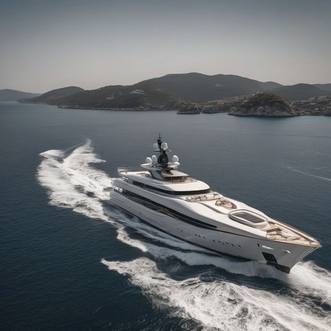 A luxury yacht sails near the coast